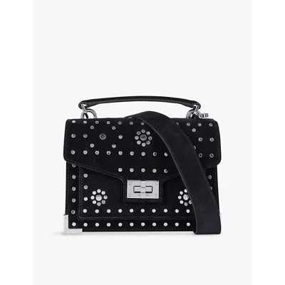 The Kooples Emily Small Stud-embellished Suede Top-handle Bag In Black