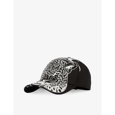 The Kooples Womens Black Graphic-embroidered Curved-peak Cotton Cap