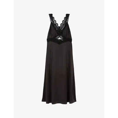 The Kooples Womens Black Lace-embroidered Cut-out Silk Midi Dress