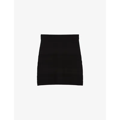 The Kooples Womens Black Openwork High-rise Knitted Mini Skirt