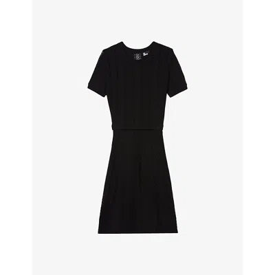 The Kooples Womens Black Round-neck Short-sleeve Knitted Mini Dress