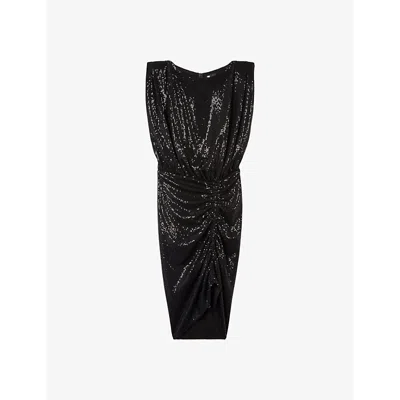 The Kooples Womens Black Sequin-embellished Fitted-waist Stretch-woven Mini Dress