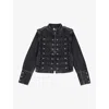 THE KOOPLES WOMENS BLACK WASHED BUTTON-EMBELLISHED SLIM-FIT DENIM JACKET