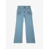 THE KOOPLES WOMENS PATCH-POCKET FLARE-LEG HIGH-RISE JEANS BLUE