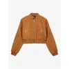 THE KOOPLES THE KOOPLES WOMEN'S CAMEL STAND-COLLAR CROPPED SUEDE BOMBER JACKET