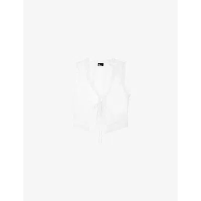 The Kooples Womens Ecru Lace-trim Self-tie Cotton Top