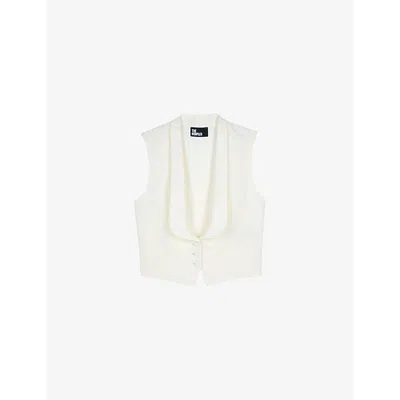 The Kooples Womens Ecru Plunge-neck Button-down Cotton-blend Waistcoat