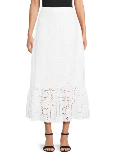 The Kooples Floral Scalloped-edge Lace Midi Skirt In Ecru