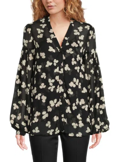 The Kooples Women's Leaf Print Drop Shoulder Shirt In Black Multi