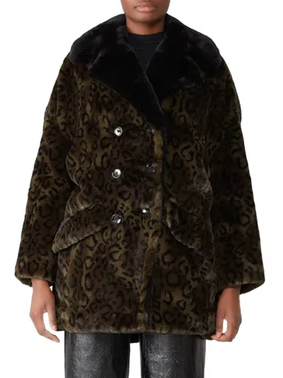 The Kooples Women's Leopard Faux Fur Coat In Brown