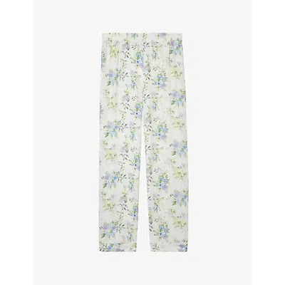 The Kooples Floral Print Pants In Light Blue/white