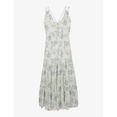 The Kooples Floral-print V-neck Woven Maxi Dress In Light Blue/white