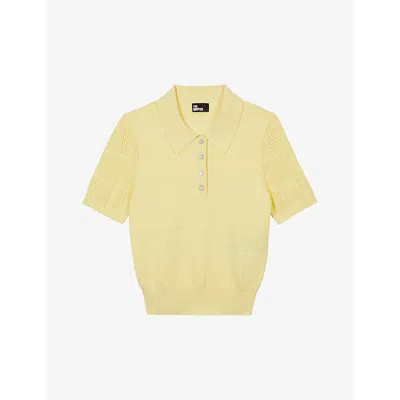 The Kooples Womens Mellow Yellow Short-sleeve Textured Cotton-blend Polo