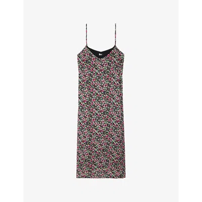 The Kooples Womens Multico Lace-embroidered Floral-print Woven Midi Dress