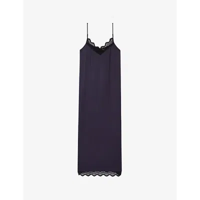 The Kooples Womens Navy Lace-embroidered V-neck Woven Maxi Dress