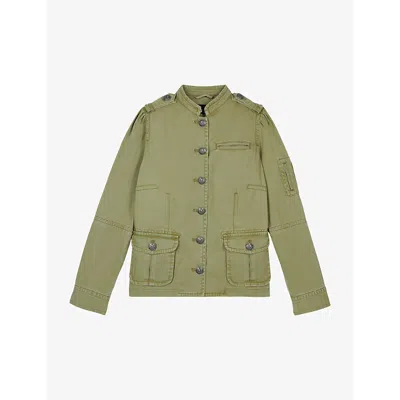 The Kooples Womens Olive Night Officer-collar Patch-pockets Cotton Jacket