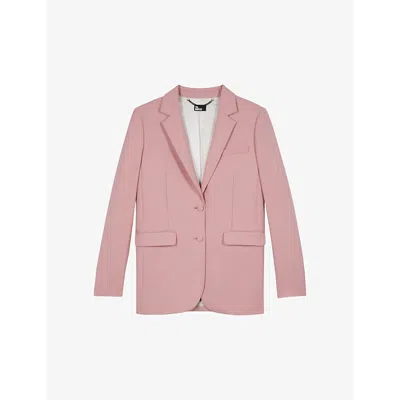 The Kooples Womens Pastel Pink Ribbon-embellished Single-breasted Stretch Wool-blend Blazer