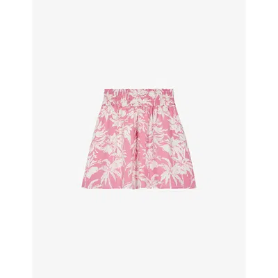 The Kooples Womens Pink-white Graphic-print Smock-detail Woven Mini Skirt