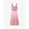 THE KOOPLES THE KOOPLES WOMEN'S PINK WOOD LACE-EMBROIDERED CUT-OUT SILK MIDI DRESS