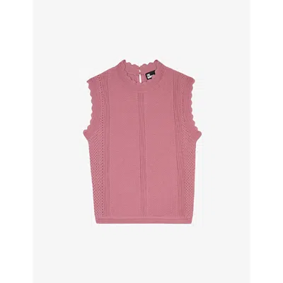 THE KOOPLES THE KOOPLES WOMEN'S PINK WOOD OPENWORK SCALLOPED-TRIM KNITTED TOP