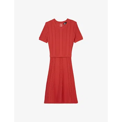 The Kooples Womens Red Brique Round-neck Short-sleeve Knitted Mini Dress
