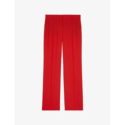 The Kooples Womens Red Straight-leg High-rise Woven Trousers