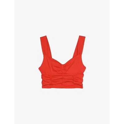 The Kooples Womens Red Sweetheart-neck Sleeveless Stretch-woven Top