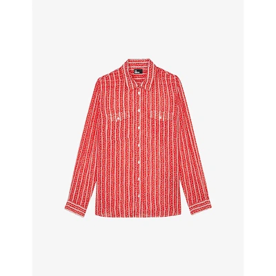 The Kooples Womens Red White Graphic-print Long-sleeve Woven Shirt