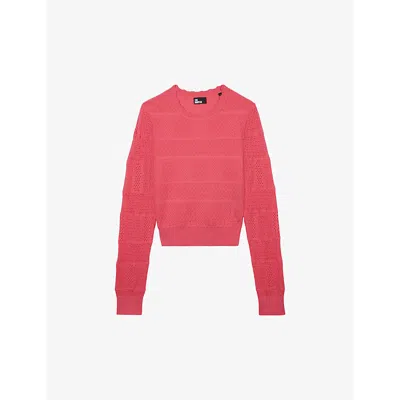 The Kooples Womens Retro Pink Scalloped-neck Slim-fit Knitted Jumper