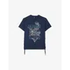 THE KOOPLES THE KOOPLES WOMEN'S WASHED NAVY GRAPHIC-PRINT SIDE-TIE COTTON T-SHIRT