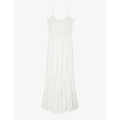 The Kooples Womens White Bow-embellished Panelled Woven Maxi Dress