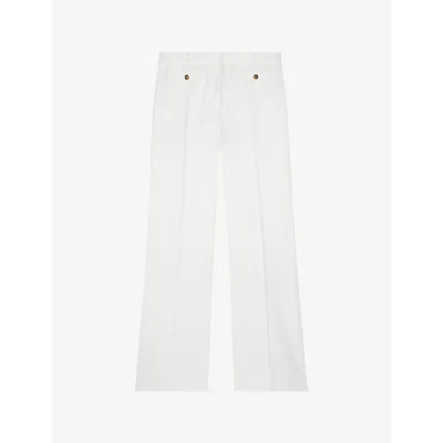 The Kooples Womens White Button-embellished High-rise Wide-leg Satin Trousers