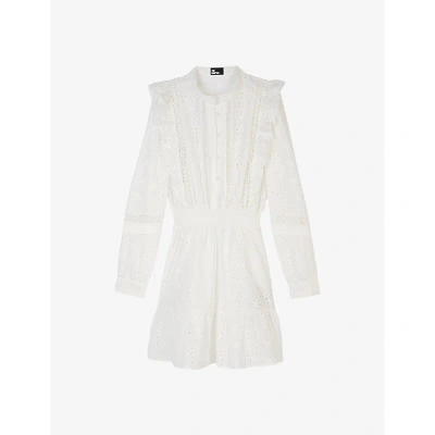 The Kooples Womens White Long-sleeve Broderie-anglais Cotton Mini Dress