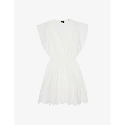 The Kooples Womens White V-neck Smocked-waist Cotton Mini Dress