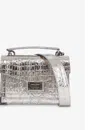 The Kooples Emily Small Embossed Metallic Leather Handbag In Antic Silver