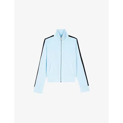 The Kooples Womens  Piped-trim Zipped Velvet Sweatshirt In Baby Blue
