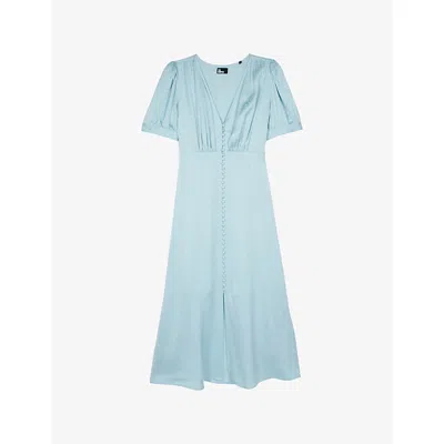 The Kooples Womens Polka-dot V-neck Woven Midi Dress Baby Blue Xs