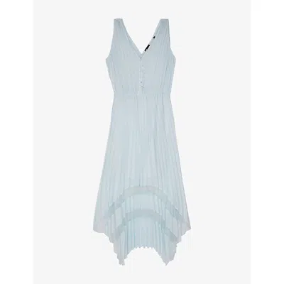 The Kooples Womens  Sleeveless Pleated Woven Midi Dress In Baby Blue