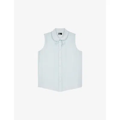 The Kooples Womens Tie-neck Collared Silk Shirt Baby Blue