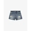 The Kooples Womens Baby Blue Wash-effect Distressed Denim Shorts In Baby Blue