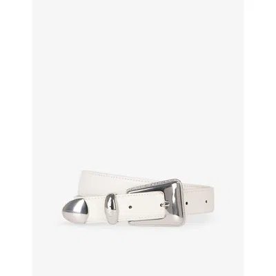 The Kooples Womens  Western-buckle Leather Belt In White
