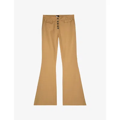 The Kooples Womens Beige Flared-leg Mid-rise Cotton And Linen-blend Trousers