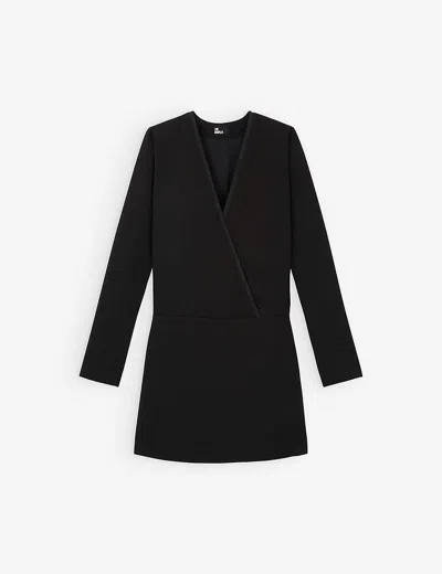 The Kooples Womens Bla01 Double-breasted Pleated-hem Stretch-woven Mini Blazer Dress In Black