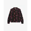 The Kooples Womens Black - Red Floral-print Long-sleeve Woven Top In Black