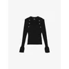 The Kooples Womens Black Bell-sleeve Ribbed Stretch-knit Top In Black