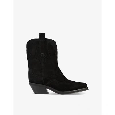 The Kooples Womens Black Beveled-heel Pointed-toe Suede Boots