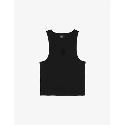 The Kooples Womens Black Branded Ribbed Cotton-jersey Vest Top Xs