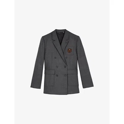The Kooples Womens Black Crest Double-breasted Wool Blazer In Gray