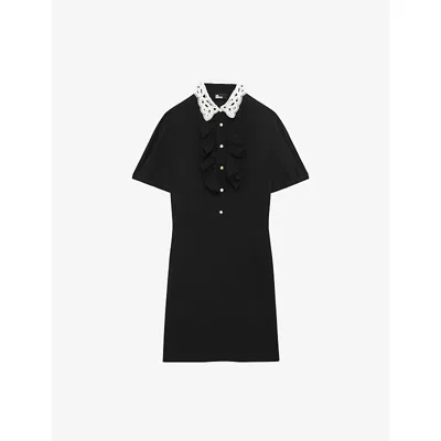 The Kooples Womens Black Embroidered-collar Woven Mini Dress