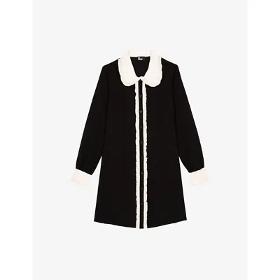 The Kooples Womens Black Frill-collar Contrast-trim Woven Mini Dress